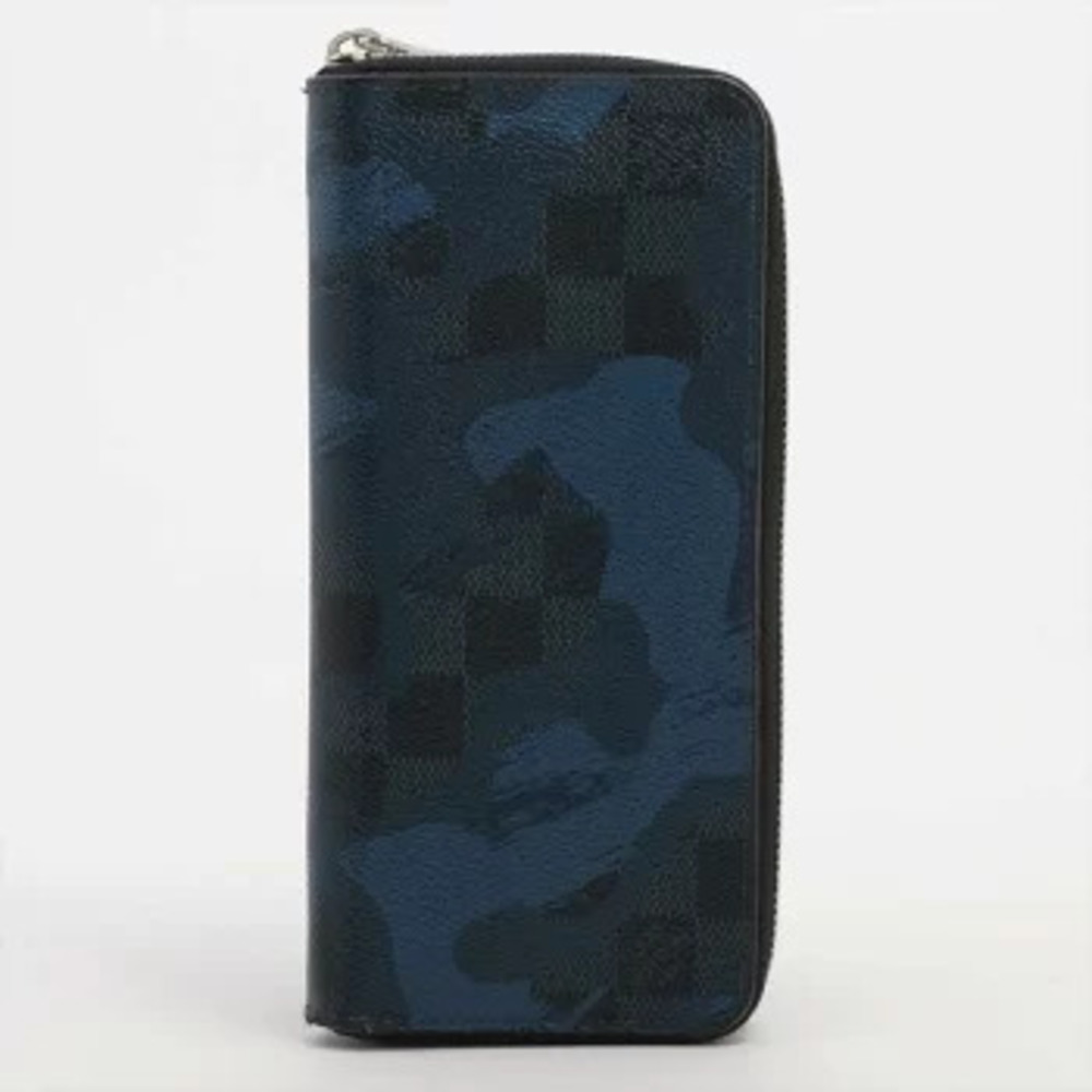 Louis Vuitton Damier Camouflage Zippy Wallet Vertical Leather Long Cobalt Blue